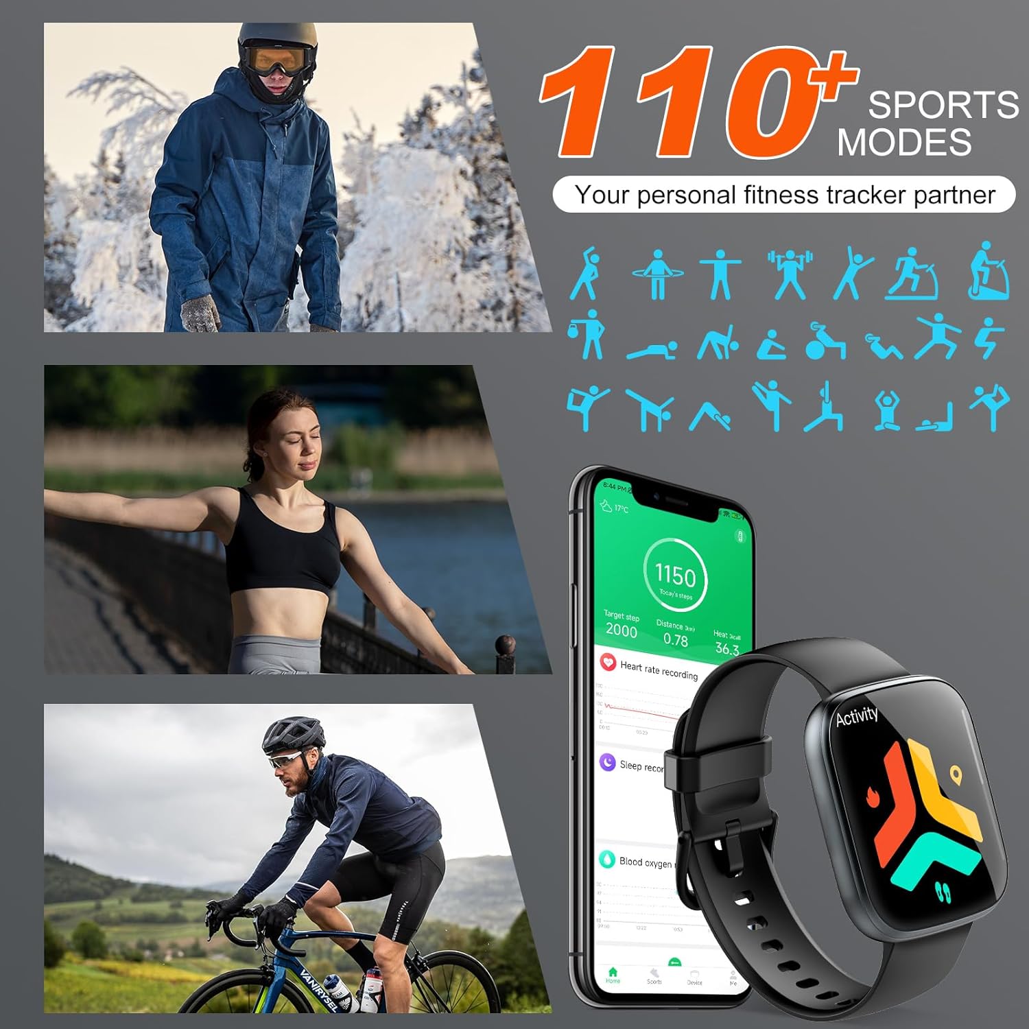 Smart Watch for Men Women Bluetooth Call, 1.95" HD Touch Screen Fitness Watch with Sleep Heart Rate Monitor, 100+ Sports Modes, IP68 Waterproof Activity Trackers for Android iOS, Black - Image 4