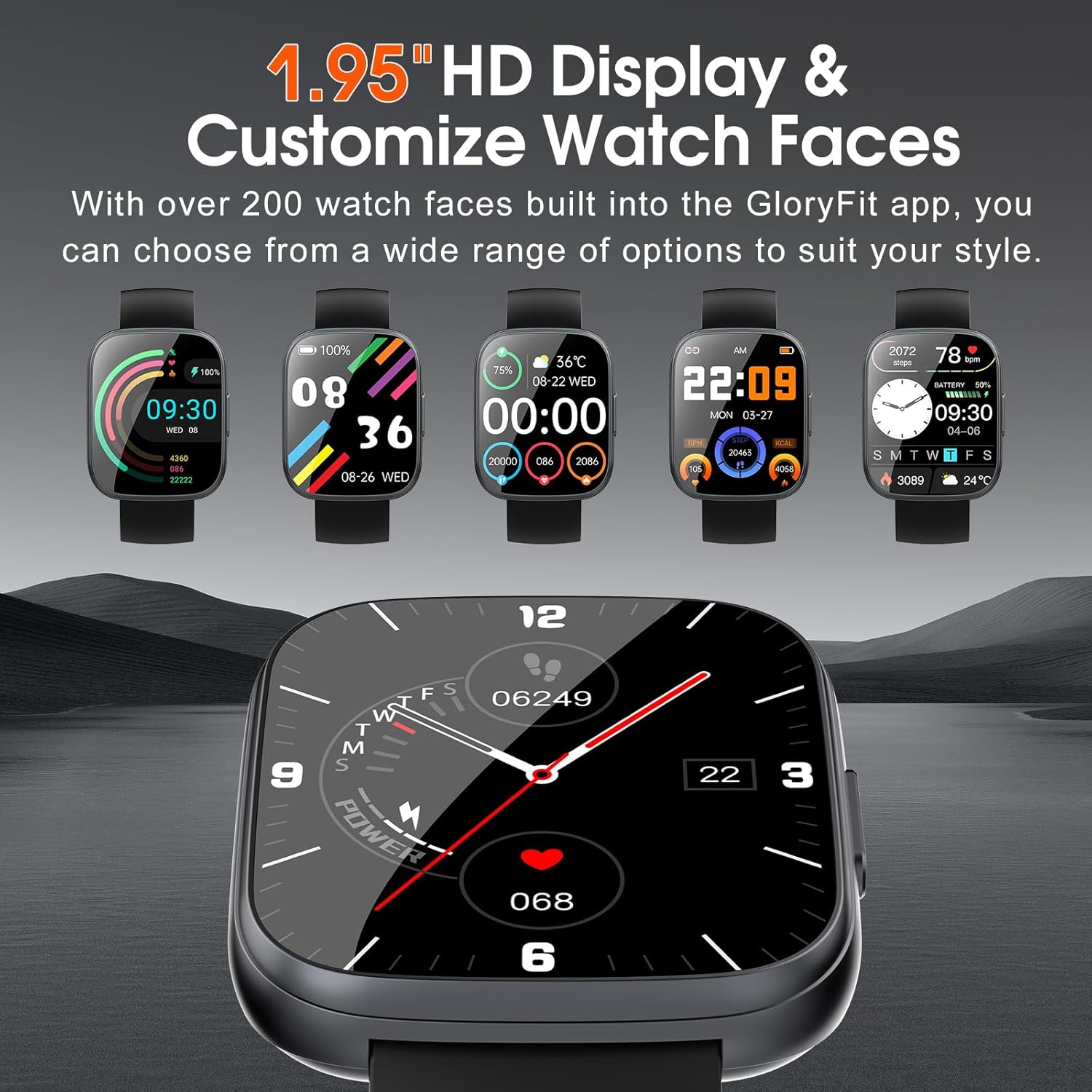 Smart Watch for Men Women Bluetooth Call, 1.95" HD Touch Screen Fitness Watch with Sleep Heart Rate Monitor, 100+ Sports Modes, IP68 Waterproof Activity Trackers for Android iOS, Black - Image 5